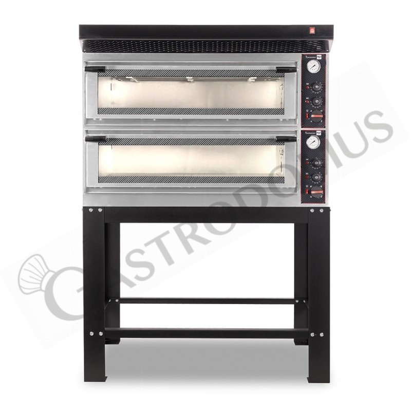 Forno Elettrico meccanico porta vetro 8 teglie 600x400 o 6+6 pizza Ø400 mm completo di cappa nera e supporto