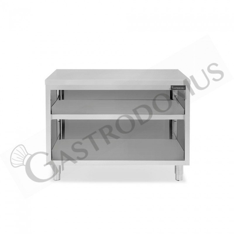 Tavolo a giorno in acciaio inox con 2 ripiani L 1100 mm x P 700 mm x H 850 mm