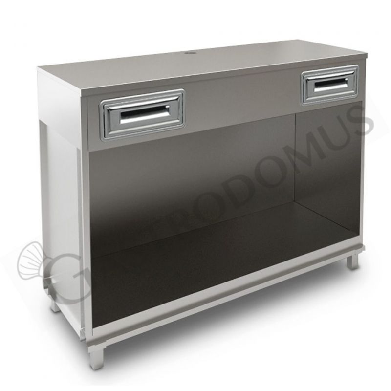 Banco bar per macchina caffè con top in acciaio inox - L 1500 mm x P 550 mm x H 1140 mm