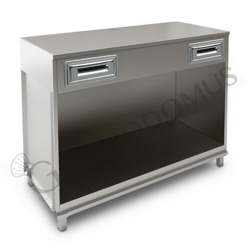 Bancone bar per macchina caffè con top in acciaio inox - L 1500 mm x P 670 mm x H 1140 mm