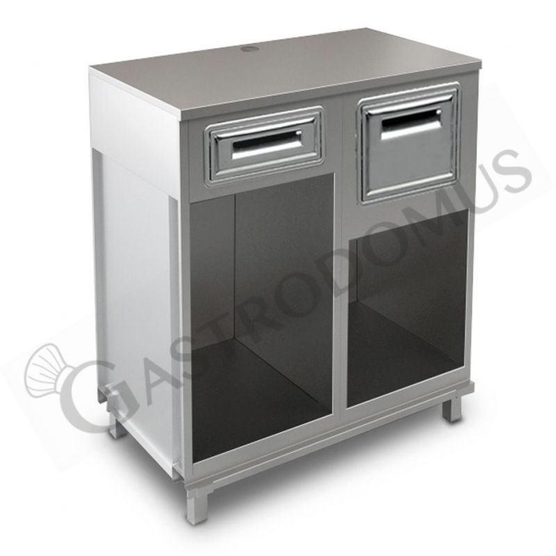 Bancone bar per macchina caffè con top in inox, cassetto di servizio e tramoggia battifiltro - L 1000 mm x P 550 mm x H 1140 mm