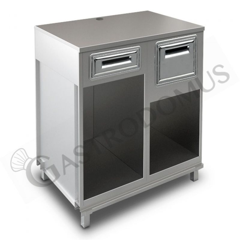 Bancone bar per macchina caffè con top in inox, cassetto di servizio e tramoggia battifiltro - L 1000 mm x P 670 mm x H 1140 mm