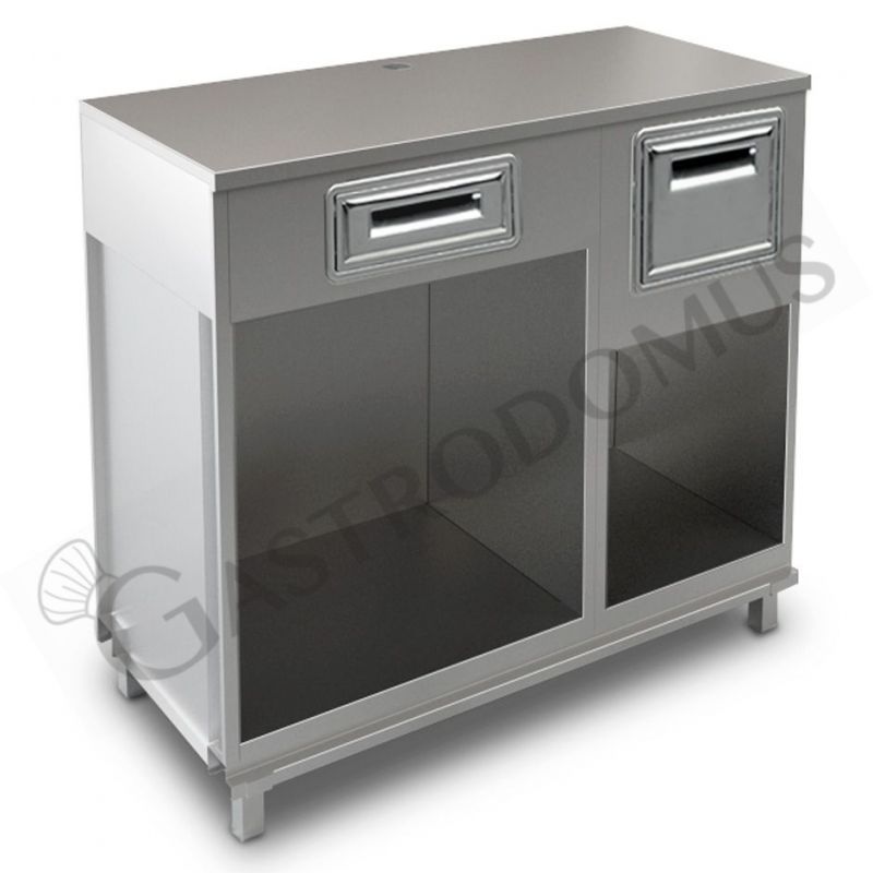 Bancone bar per macchina caffè con top in inox, cassetto di servizio e tramoggia battifiltro - L 1250 mm x P 550 mm x H 1140 mm