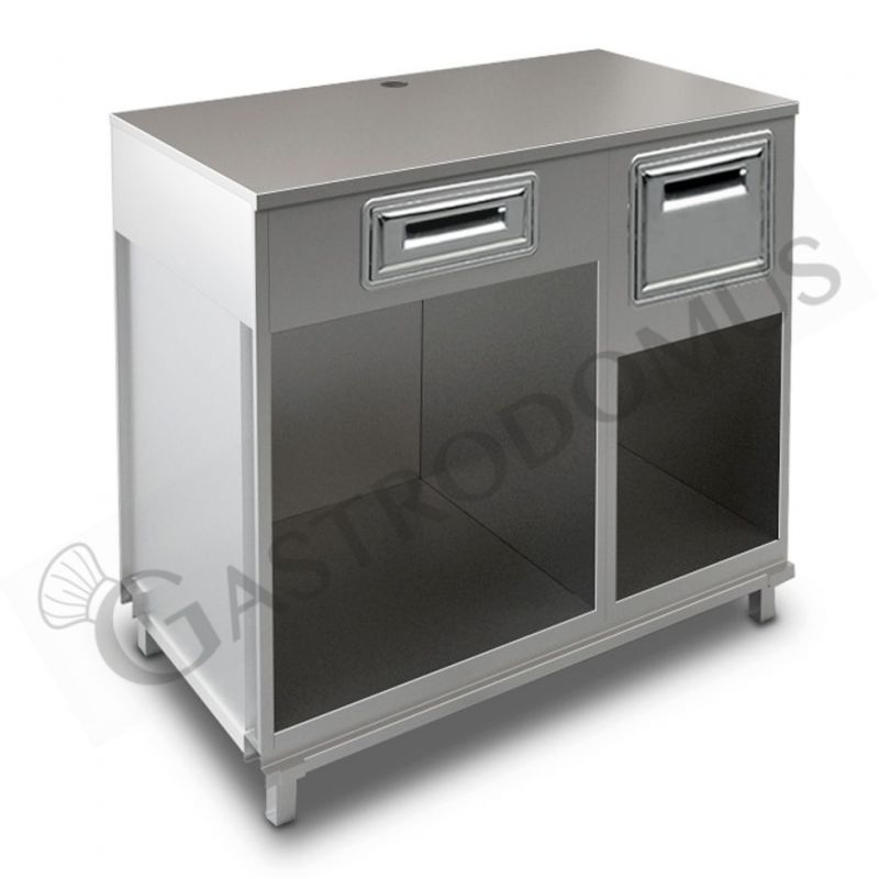 Bancone bar per macchina caffè con top in inox, cassetto di servizio e tramoggia battifiltro - L 1250 mm x P 670 mm x H 1140 mm