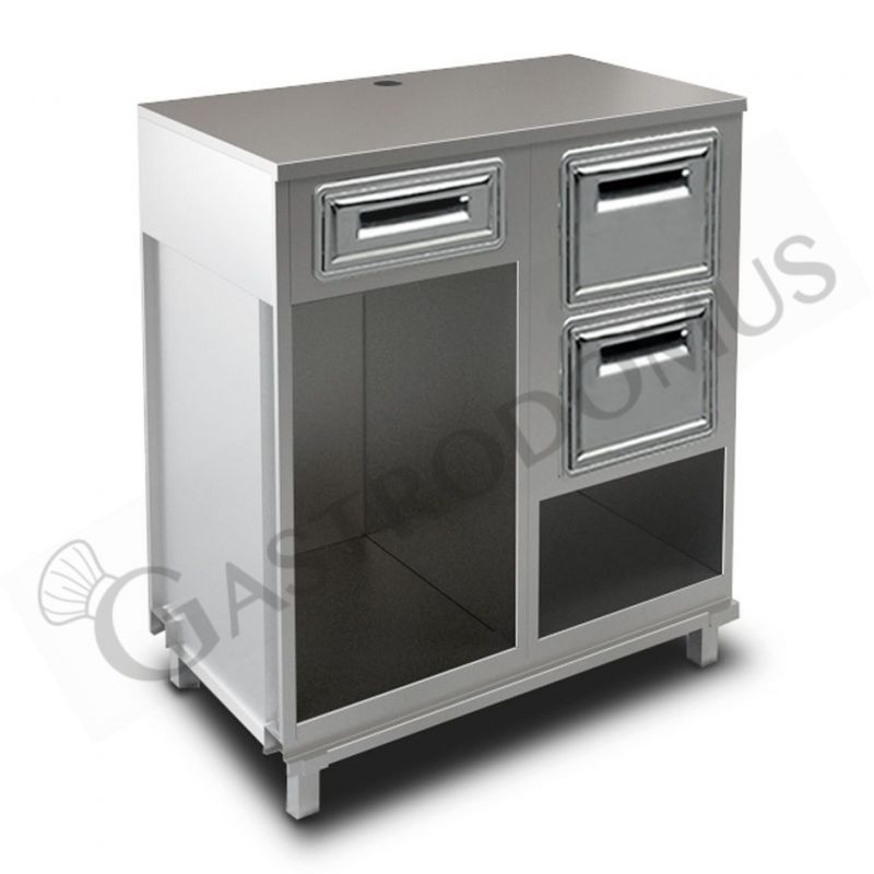 Bancone con top inox, cassetto di servizio e tramoggia battifiltro con riserva - L 1000 mm x P 670 mm x H 1140 mm