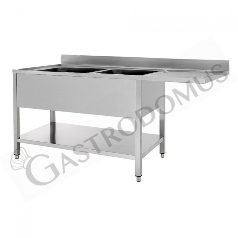 Lavello con vano lavastoviglie, 2 vasche, 1 gocciolatoio, misure 1600x600mm