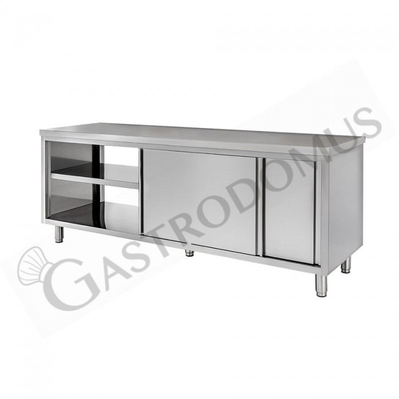 Tavolo armadiato passante in inox, misure 1800x700mm