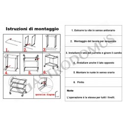 Carrello di servizio in acciaio inox con 2 piani e 2 ruote con freno -  dimensioni l 885 mm x p 590 mm x h 935 mm - ProjectFood