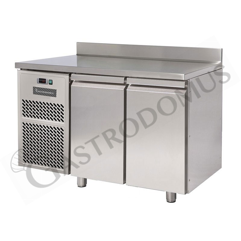 Tavolo refrigerato motore a sinistra 2 porte con alzatina Prof. 700 mm temperatura 0°C/+10°C