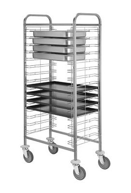 Carrello portavassoi in inox per 15 bacinelle GN1/1 o teglie 600 x 400 mm -  mod. CA1656