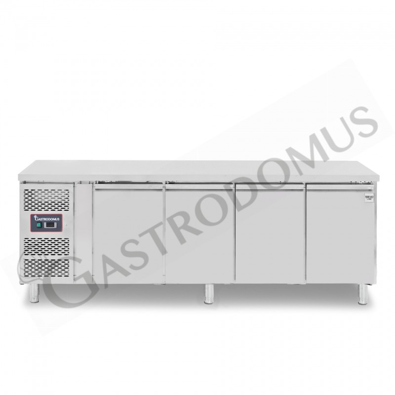 Tavolo Refrigerato 4 porte con alzatina Prof. 700 mm +2°C/+8°C motore a sinistra